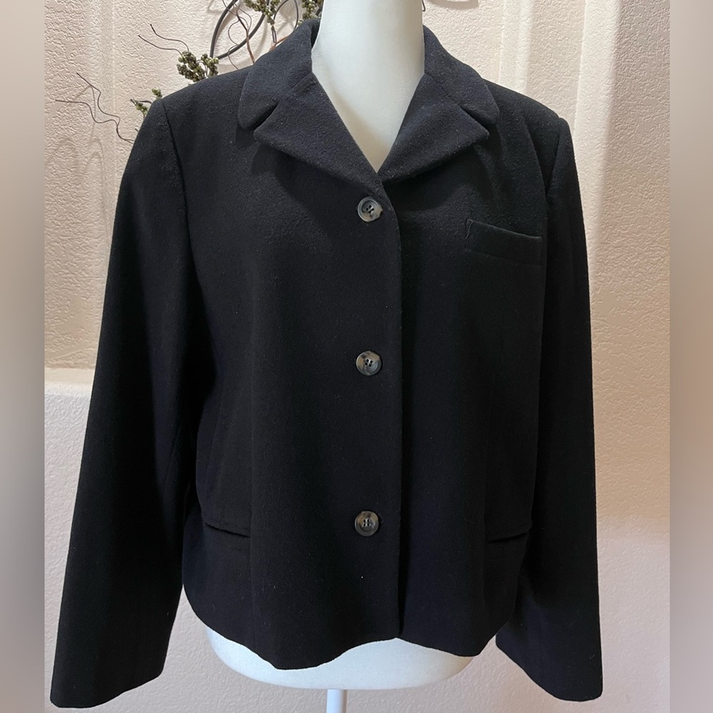 Black Wool Cashmere Blazer Boxy Waist Length Vintage Sz 12 Studio 204 Bus Casual